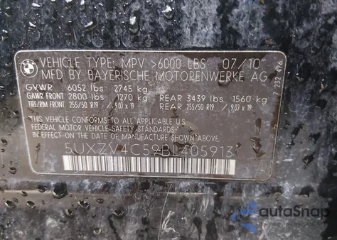 2011 BMW X5 xDrive35I/xDrive35I Premium/xDrive35I Sport Activity z USA, uszkodzony, nr VIN 5UXZV4C59BL405913